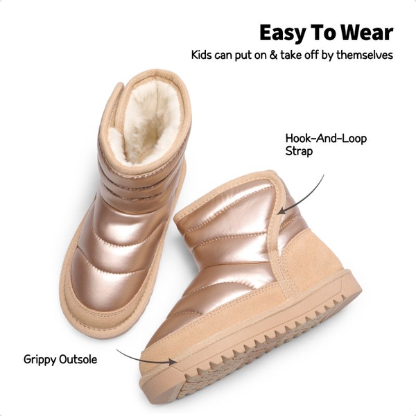 Kids Faux Fur Ankle Snow Boots - ROSE GOLD - 1